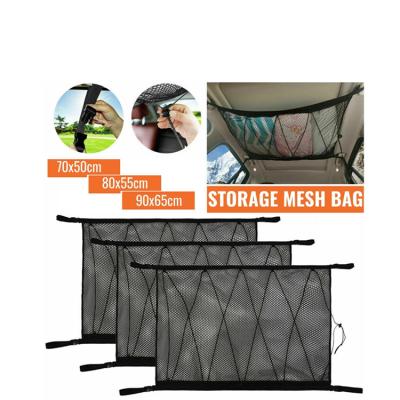 China Customize Size Car Interior Roof Trunk Roof Hanging Rear Cargo Mesh Storage Net Bag Universal Auto Organizer Pocket Storage Bag with Zipper and Drawstrings for sale