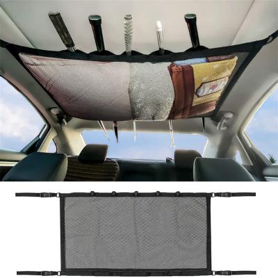 China Multipurpose Adjustable Polyester Organizer Storage Bag Universal Pocket Auto Vehicle Fishing Rod Rack Pole Holder Car Ceiling Mesh Net Bag for SUV Cars Vans for sale