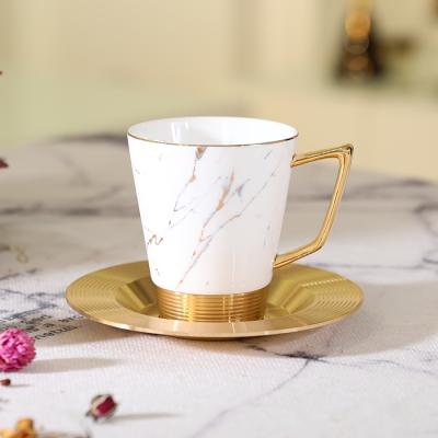 China Sustainable Amber Design Porcelain Ware Coffee Cup Hotel Use Luxury Afternoon Tea Cup With Saucer And Handle for sale