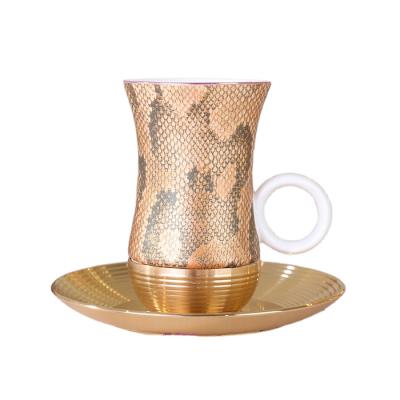 China Sustainable Amber Porcelain Coffee Mug With Aluminum Bottom And Aluminum Cup Tea Saucer 120ml Eco - Friendly Set for sale