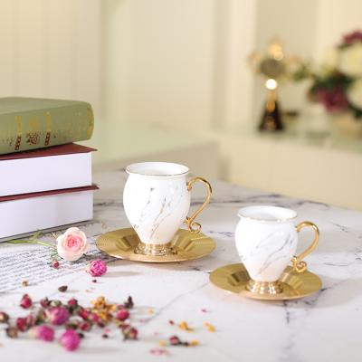 China Viable Wholesale High End Amber Porcelain Coffee Cup Espresso Cup Tea Cup With Saucer And Gold Handle for sale