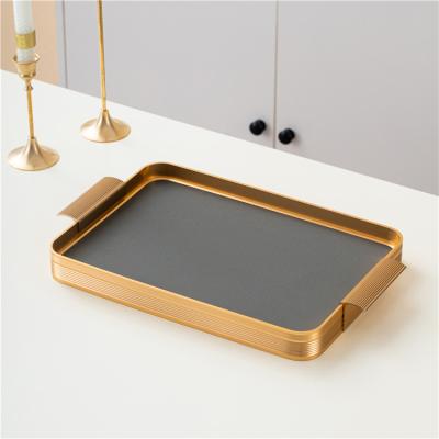 China Restaurant Home Makers Luxury Arabic Gold Tray Set Leather Glass Trays Home Decor Table Serving Tray With Handles for sale