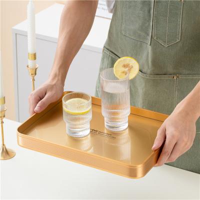 China Home Multifunctional Unbreakable Luxury Shatterproof Mirror Gold Mirror Coffee Table Set Rectangle Tempered Glass Restaurant Hotel Serving Trays for sale