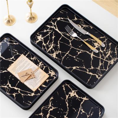 China Hotel Home Restaurant Wholesales Serving Trays Luxury Black Gold Design Table Vanity Marbling Tray Glass Mirror Decor For Hotel Restaurant Home for sale