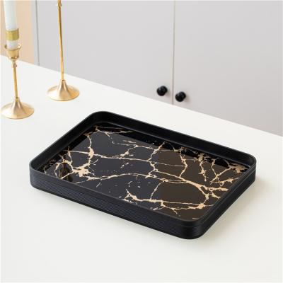 China Bardia Mirror Mirror Hotel Home Display Jewelry Cups Tea Food Style Restaurant Hotel Serving Trays Marble Luxury Home Decorative Storage Tray for sale