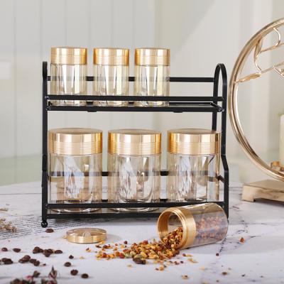 China Noble Viable Transparent Large Storage Canister Sets Glass Cookie Food Mason Jar Kitchen Storage Jars With Gold Color Screw Lid for sale