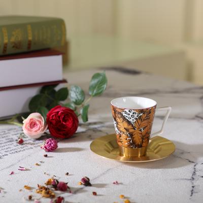 China Viable factory direct supply Original Amber ceramic porcelain beware coffee and tea cup with saucer set for sale