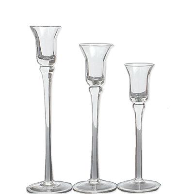 China Weddings Clear Long Stem Glass Tulip Candle Holders Top 3 Size Set For Wedding Holiday Festival Party for sale