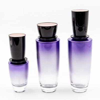 China Perfume Customized Luxury Empty Purple Glass Cream Jar For Cosmetic Packaging With Black Lid for sale