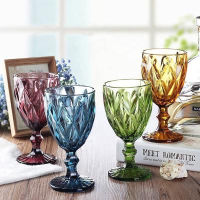 China 2021 Original Color Glass 10oz Diamond Embossed Thick Stem Custom Red Wine Glass for sale