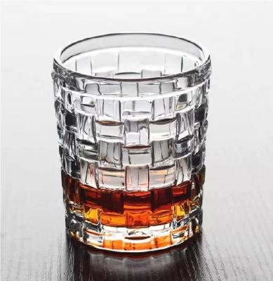 China Sustainable Hot Fashion Machine Pressed Straight Body Embossed Whiskey Glasses For Sale for sale