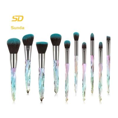 China Soft Bristles Amazon Make Up Brush Custom Green-Pink Crystals 10 Pcs Bling Makeup Brushes Colorful for sale