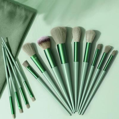 China Soft Stiffens Guangdong Makeup Brush 13 Pcs Matcha Green Fix Makeup Brush Set With Custom Logo for sale