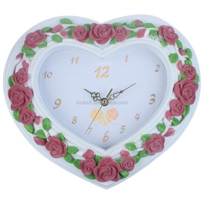 China Home Decorate Heart Shape Flower Frame Plastic Wall Clock for sale