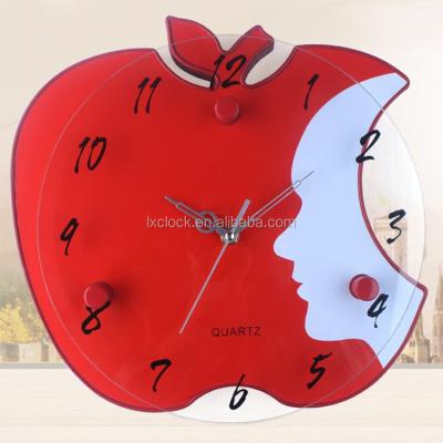 China Home Decorate Red Apple Shape Clock Home Decor Plastic Wall Clcok for sale