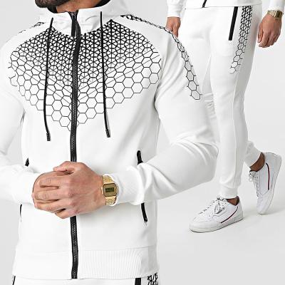 China 2021 breathable new men's spring and autumn sportswear European and American hooded jacket electronic honeycomb printed casual pants Sui for sale