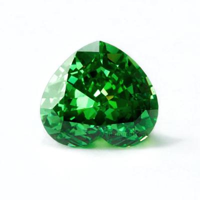 China Fire Color Play Or Wholesale 5A+ Loose Simulated Diamond Radiant Cut Gemstone Green Color Heart Shape For 9k Gold Ring for sale