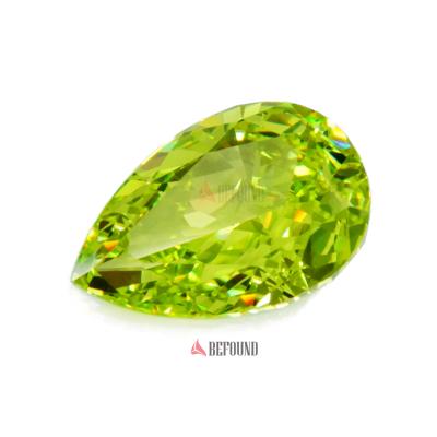 China Fire Color Play Or Synthetic Simulated Diamond Pear Shape Green Color Zircon CZ Gemstone for sale