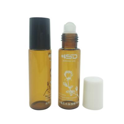 China Custom Luxury Cosmetics Roll-on Containers 10ml Amber Glass Essential Oil Bottle for sale