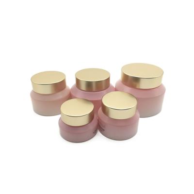 China Matte Pink Glass Cream Cosmetic Luxury Cosmetic Jar with Gold Lid 15gl/30g/50g/70g/100g Glass Jars for sale