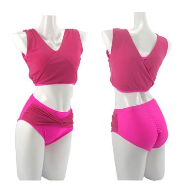 China Top& New Style Bottom Hot Pink Mid Waist Nylon Pants Mesh Material Ladies Sweet Set Plus Size Women Sexy Pole Dance Wear for sale