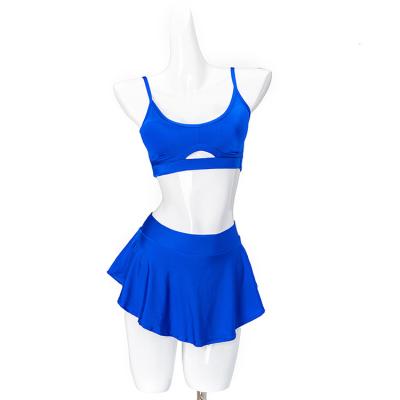 China from above & High Quality Blue Nylon Materials Women Skirt Active Wear Ruffle Shorts Sexy Plus Size Fitness Stage Pole Dance Wear for sale