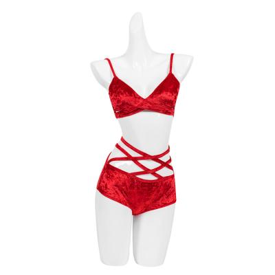 China Top& Hot Sales Bottom Fashion Fitness Red Velvet Ladies Sexy Yoga Wear High Waist Pants Sets Women Exotic Pole Dance Wear for sale