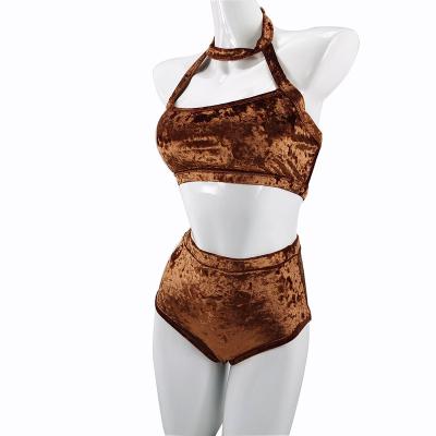 China Top& New arrivals short sexy ladies active gold velvet women high waist pole crop top bottom wear exotic dance wear for sale