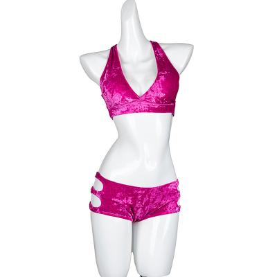 China Top& Velvet Bottom Hot Fuchsia Ladies Classic Top Clothes Mid High Waist Short Yoga Wear Fitness Sets Sexy Women Pole Dance Wear for sale