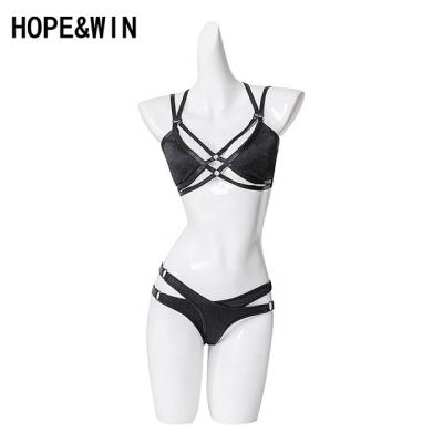 China Hot Selling Sets Stargazer Set Top Black Glossy Material Adjustable Straps With Short Low-waist Pole Dance Wear for sale