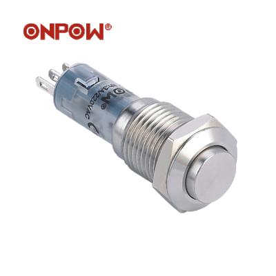 China ONPOW 12mm Stainless Steel Push Lock / Push Reset Again Metal Push Button Switch for sale