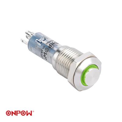 China ONPOW 12mm Light Up Illuminated Metal Push Button Switch CE Approval LAS4-GQH-11E/G/12V/S for sale