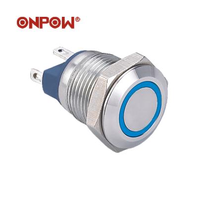 China Circuit Control ONPOW Manufacture 12mm Small Size Push Button Stainless Steel With Illuminated Circle, Electrical Switch IP65 Fast Shipping for sale