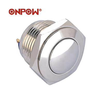 China ONPOW Nickel Plated Brass 16mm 1NO Domed Head Anti Vandal Metal Push Button Switch with 2 Pin Terminals (GQ16B-10/J/N) CE, RoHS for sale