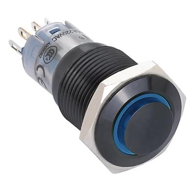 China Black Aluminum (ONPOW 16mm Nickel Plated Brass Circle Illuminated SPDT (LAS2-GQH-11E/B/12V/A) Stainless Steel Push Button Switch (16mm Diameter) (CE, CCC, ROHS, REECH ) for sale