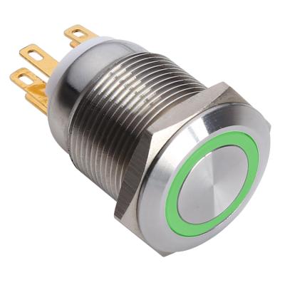 China Stainless (ONPOW 19mm Nickel Plated Brass Circle Illuminated SPDT (LAS1GQ-11E/G/2.8V/S) Stainless Steel Push Button Switch (Diameter 19mm) (CE, CCC, ROHS, REECH) for sale