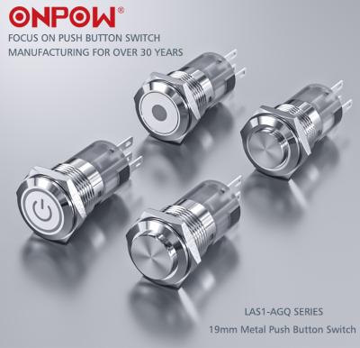 China ONPOW 19mm High Quality Metal, Push Button Switch, CE, RoHS, Silver Contact, Gold Plated Pin, Momentary/Latching LAS1-AGQ/S for sale