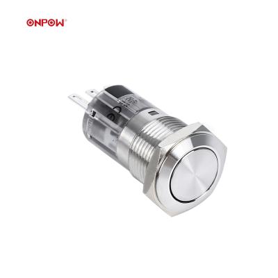 China ONPOW 16mm High Quality Metal, Push Button Switch, CE, RoHS, Silver Contact, Gold Plated Pin, Momentary/Latching LAS1-AGQ16/S for sale