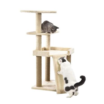 China Wholesale Customized Fashion Stocked Cat Tree Tower Furniture Modern Beige With Cat Teaser Toys for sale