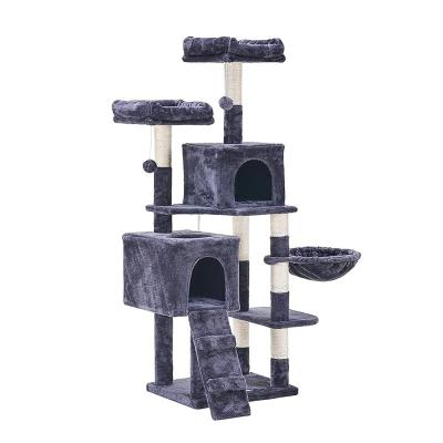 China 2023 Multi-Layer Luxury Wooden Pet Stocked Kitten Climbing Tower Unique Design Housing Furniture Cat House Tree for sale