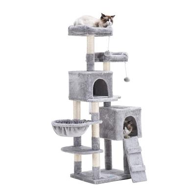 China Large Stocked Kitten Tower Toy Multi-Level Pet Scratcher Cat Tree House Candos Durable Unique Design With Hammock CL for sale