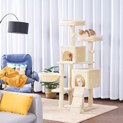 China Stocked Kitten Climbing Scratching Sleeping Racks Pet House and Multilevel Cat Tree Tower Luxury House Housing with Hammock Bed for sale