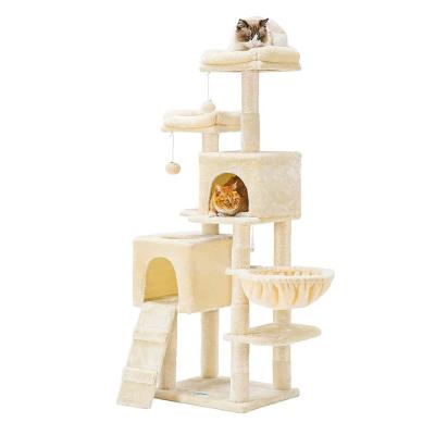 China Multi Stocked Layers Sisal Lining Post Kitten Climbing House Wood Cat Tree Tower For Big Cat for sale