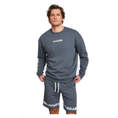 China Dark Gray Fitting Long Sleeves Shirt And Breathable Men's Screen Printing Shorts Jogging Tracksuit Set for sale