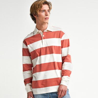 China Wholesale OEM Custom Men's Long Sleeve T-shirt Stripe Tee Casual Turn-Down Collar QUICK DRY for sale