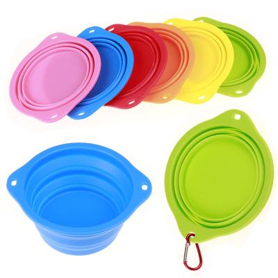 China Travel Food Water Cat Dog Collapsible Plastic Silicone Portable Non-automatic Pet Riser Bowls with Hook for sale