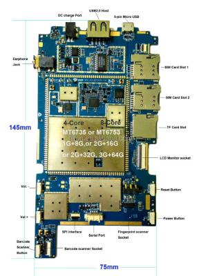 China Octa Core MTK6753 MT6753 Fingerprint Barcode Scanner PDA Handhelds Smartphone Octa Core MTK6753 MT6753 UHF RFID USB2.0 DC PDA Handhelds Smart Phone Motherboard PCBA for sale