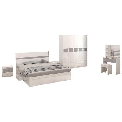 China New Fashion High Gloss Bedroom 1.8m Storage King Bed Set Furniture Piece White King Size Furniture Set for sale