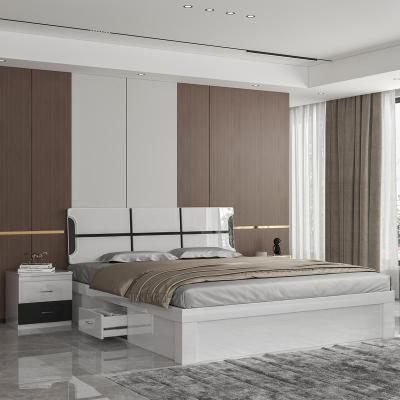 China 1500 Mm Luxury Size Hotel Furniture Set Queen Bed Storage Bedroom Set With Drawer Wardrobe MDF Board Storage Bedroom for sale