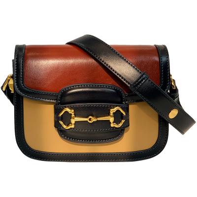 China Other 2023 Hot Sale Fashion Pu Leather Contrast Color Women's Saddle Bag Cowhide Leather Luxury Style Retro Armpit for sale